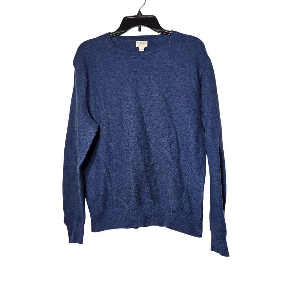 J Crew Mens Blue Cotton Garter Stitch‎ Sweater Size Large Preppy Knit Winter